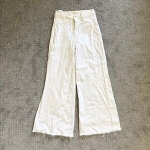 Mother Swooner Roller Crop Fray Jeans Whipping The Cream Ecru 24 Flare Wide Leg